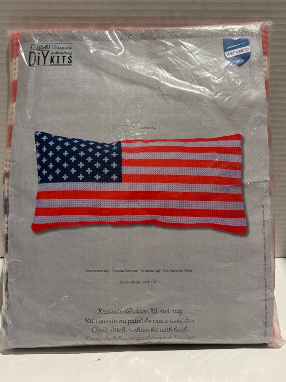 Vervaco ~ DIY Embroidery Kit ~ American USA Flag Cushion New